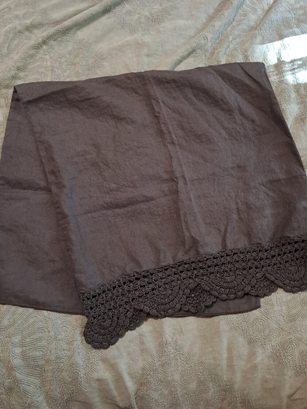 Pottery Barn Dark Charcoal Black Crochet Trim Pillow Sham Pillowcase